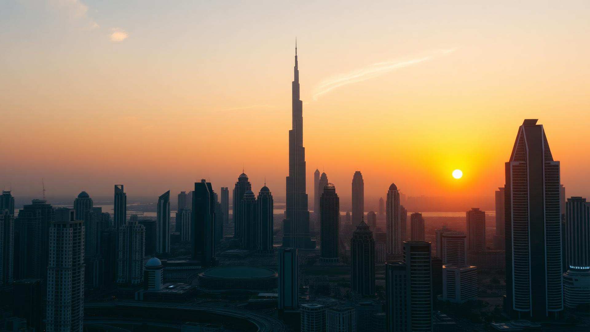 Dubai skyline at sunset